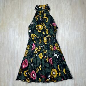 C/Meo Collective Floral Fit Flare Halter Mini Dress Garden Party Date Small